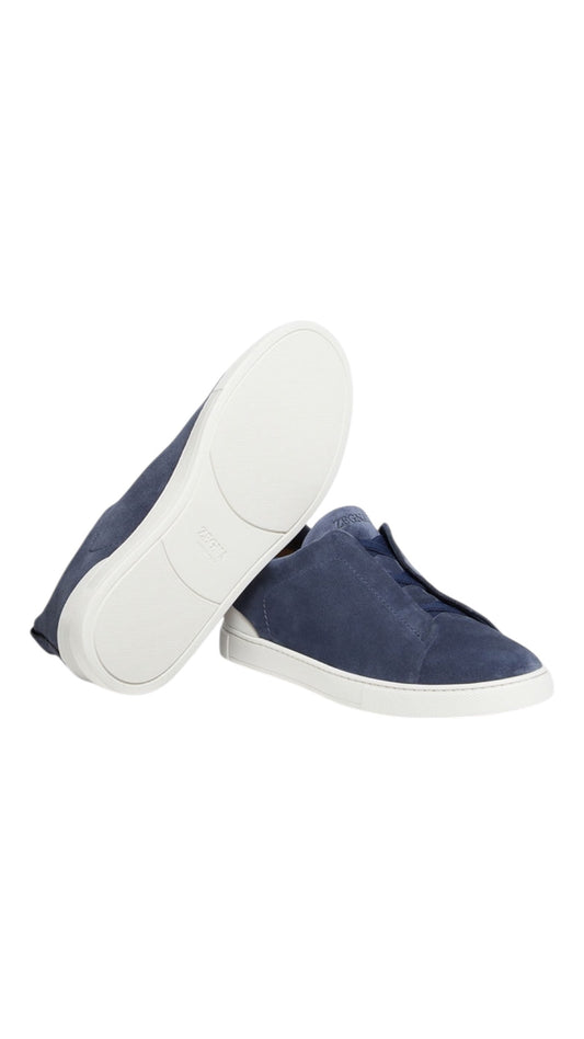 Zegna utility blue suede triple stitch sneakers
