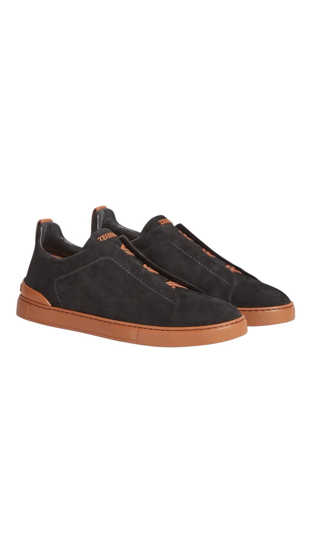 Zegna brown suede triple stitch