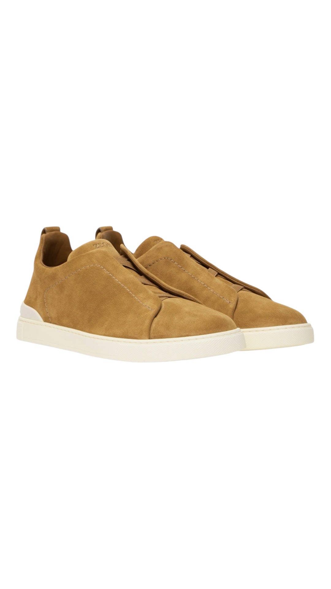 Zegna tan suede triple stitch sneakers