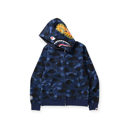 Bape navy camo shark full zip hoodie