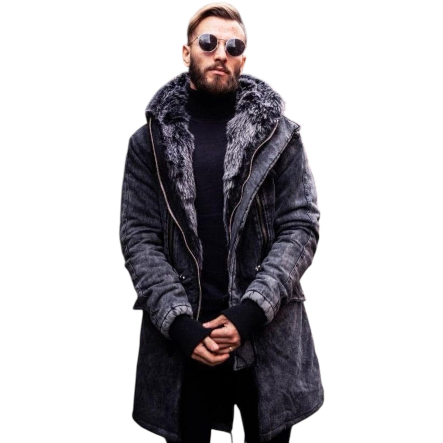 Denim furry coat