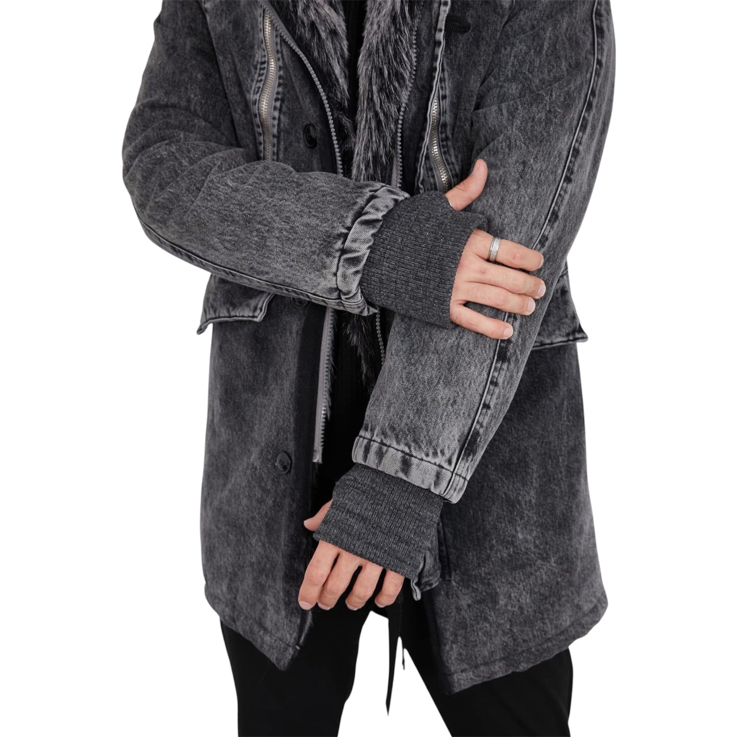 Denim furry coat