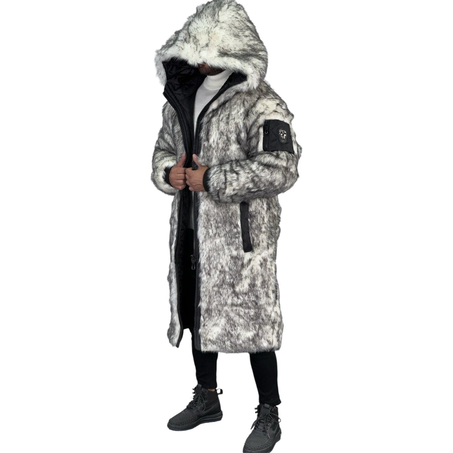 Faux fur long coat