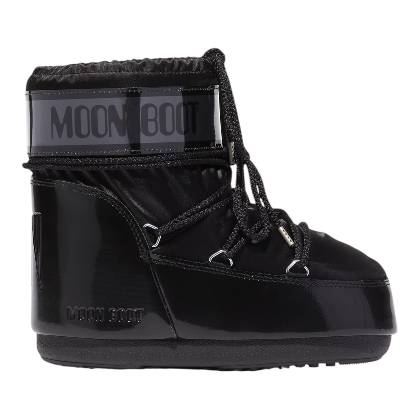 MOON BOOT ICON LOW GLANCE BLACK SATIN BOOTS
