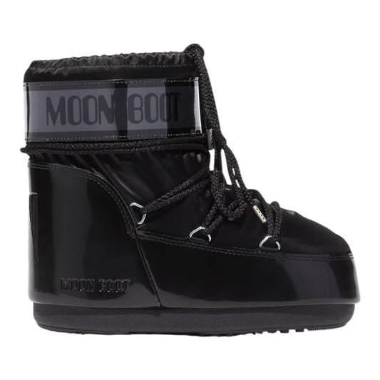MOON BOOT ICON LOW GLANCE BLACK SATIN BOOTS