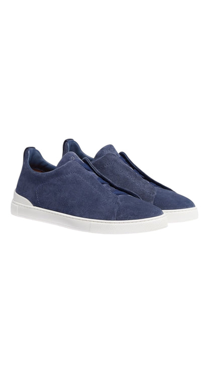 Zegna utility blue suede triple stitch sneakers