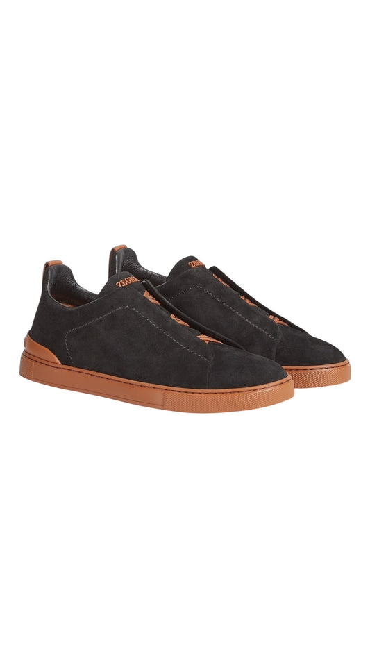 Zegna brown suede triple stitch