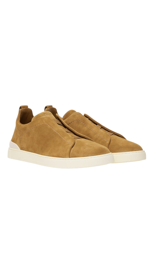 Zegna tan suede triple stitch sneakers