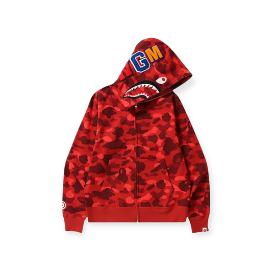 Bape red camo shark zip -up hoodie