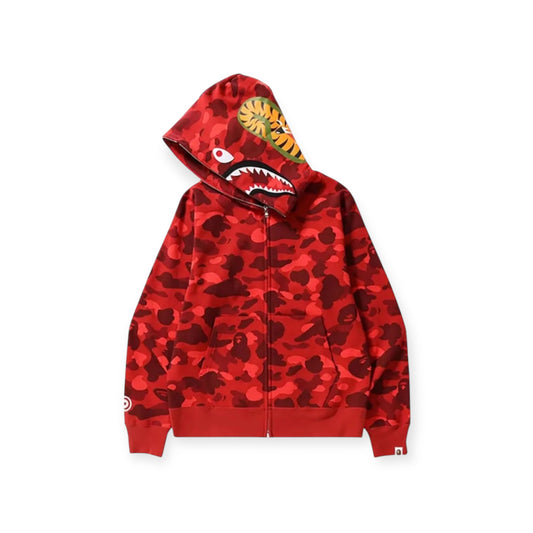 Bape red camo shark zip -up hoodie