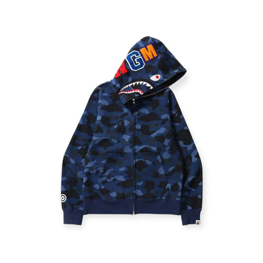 Bape navy camo shark full zip hoodie