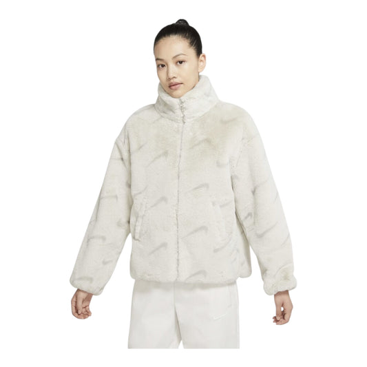 Nike all over swoosh faux fur jacket