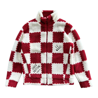 Louis Vuitton nigo red & white checkered fleece jacket