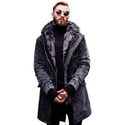 Denim furry coat